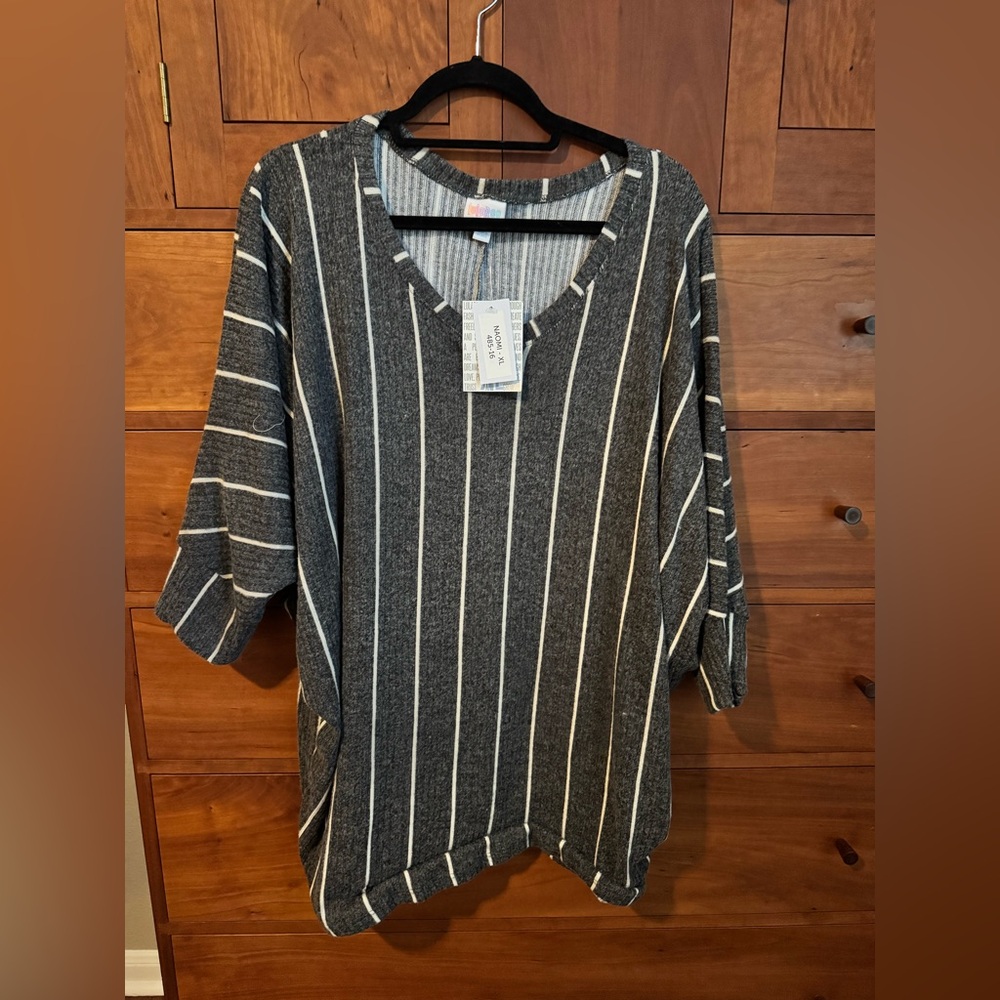 Gray Striped V-Neck Naomi Sweater